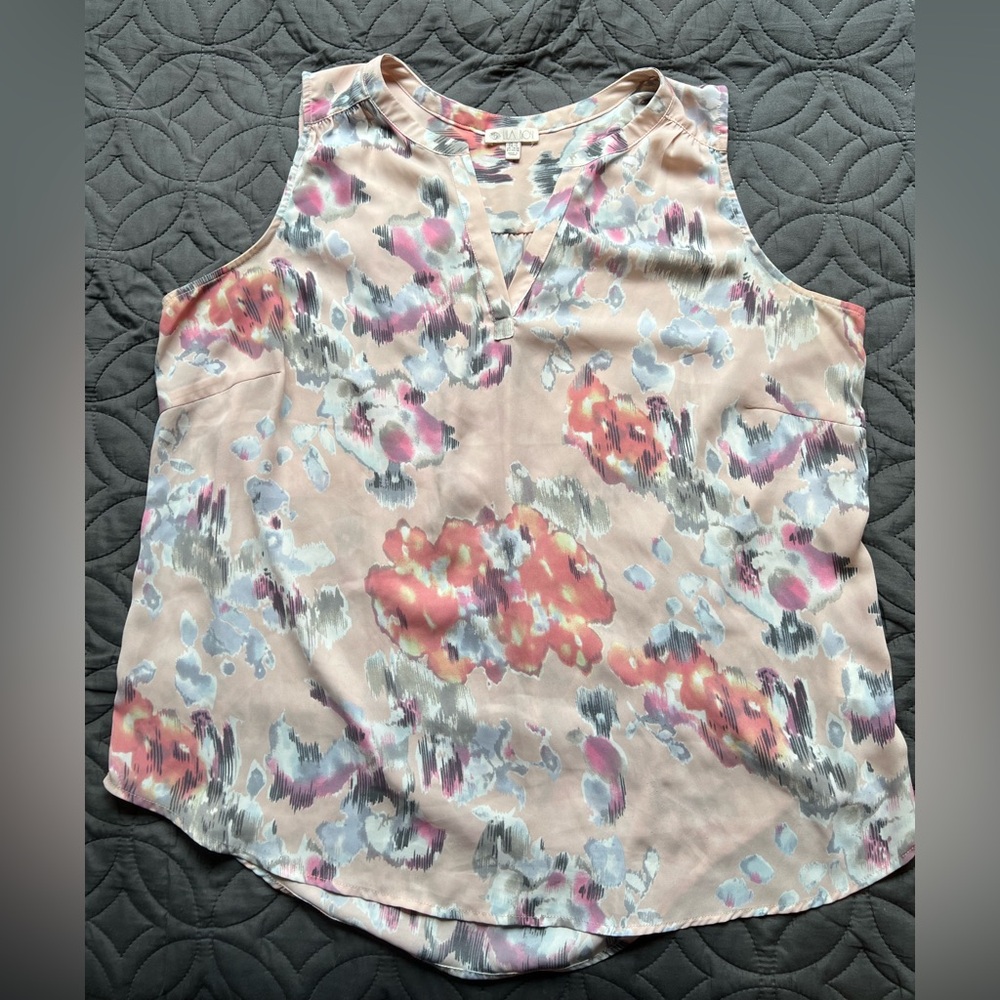 Lila Rose Floral Print Sleeveless V-Neck Camisole - Blush Pink, Coral, Gray 1X
